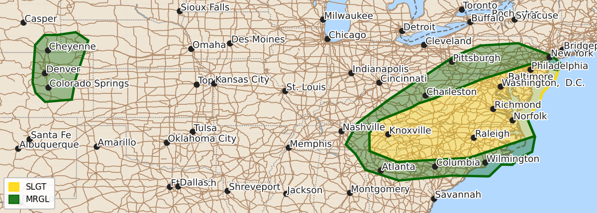 Risk area map for Day 2 Convective Outlook