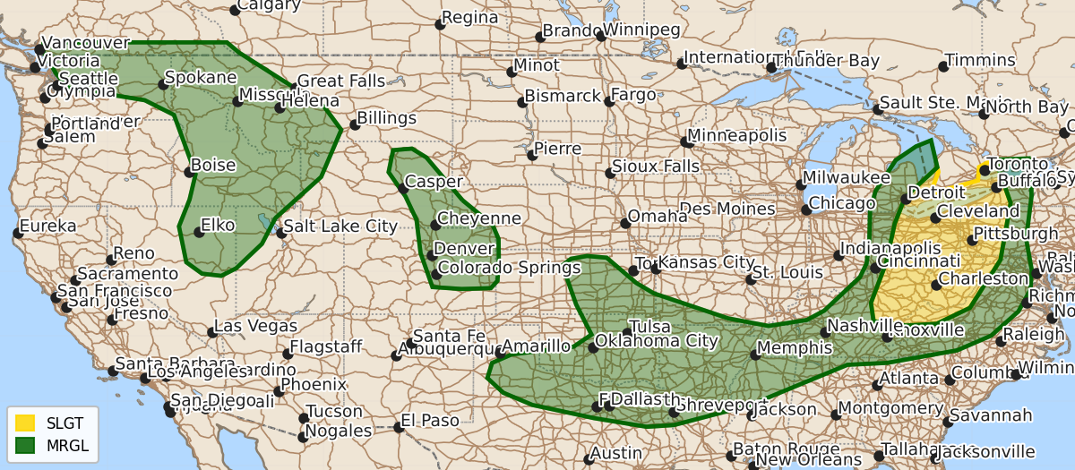 Risk area map for Day 1 Convective Outlook