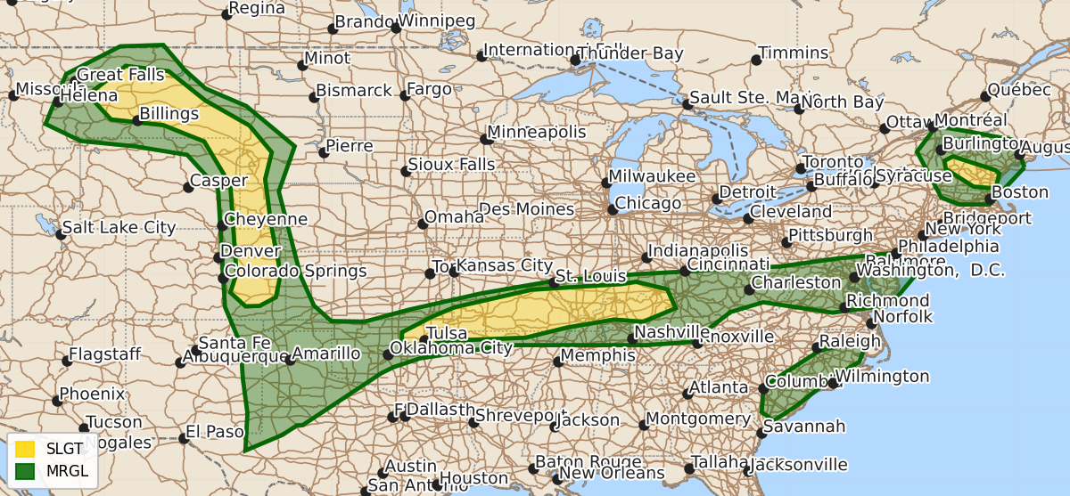 Risk area map for Day 1 Convective Outlook