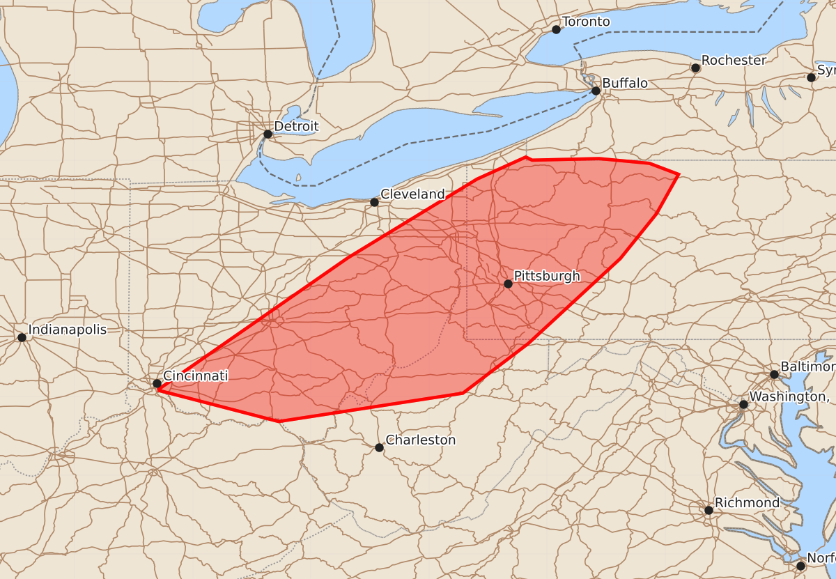 Risk area map for Mesoscale Discussion 1144