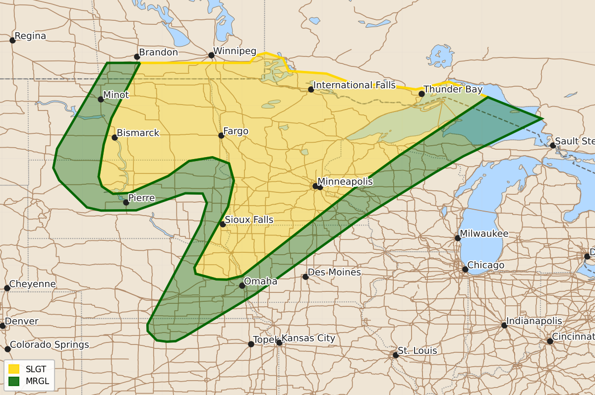 Risk area map for Day 2 Convective Outlook
