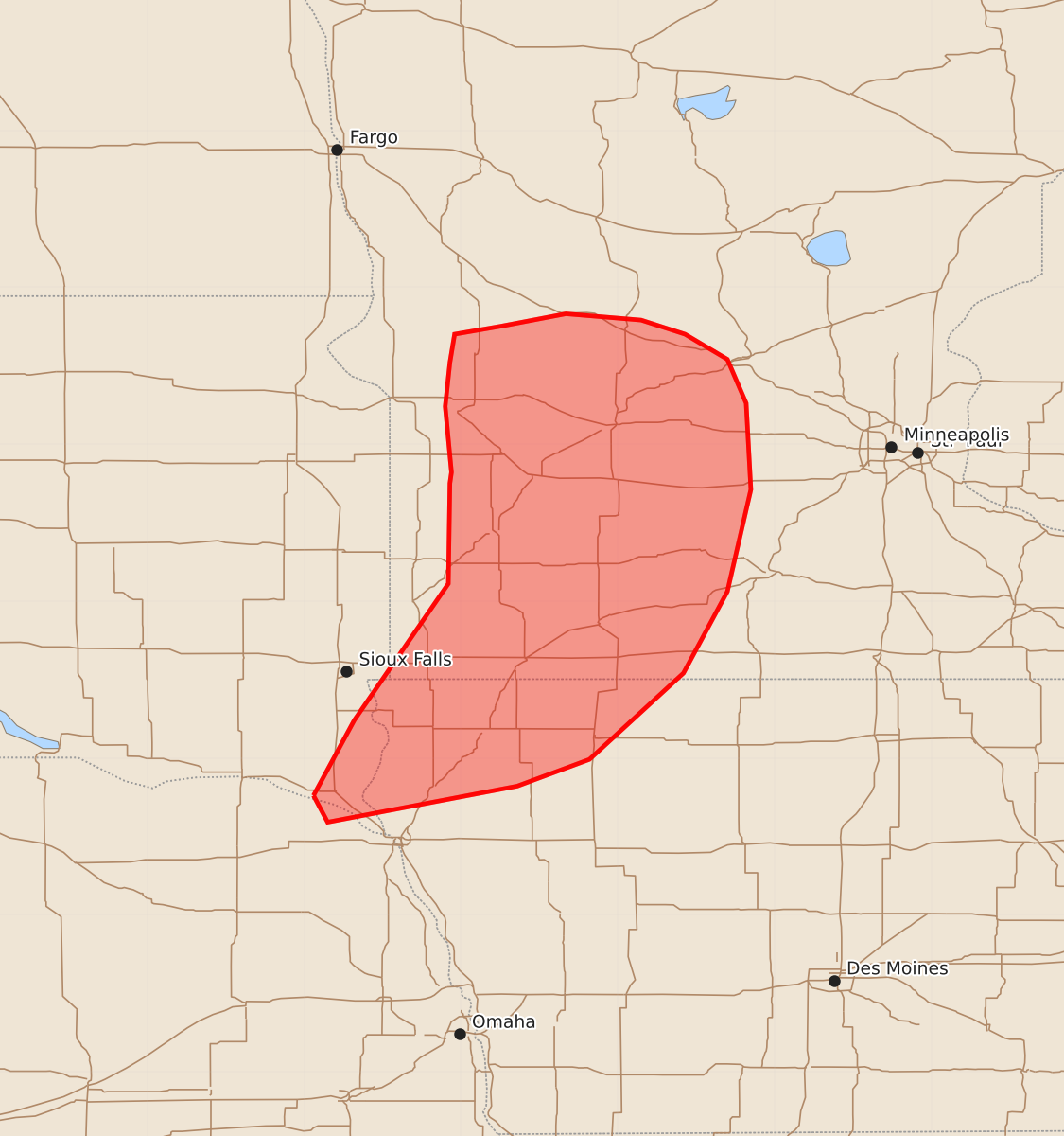 Risk area map for Mesoscale Discussion 1389