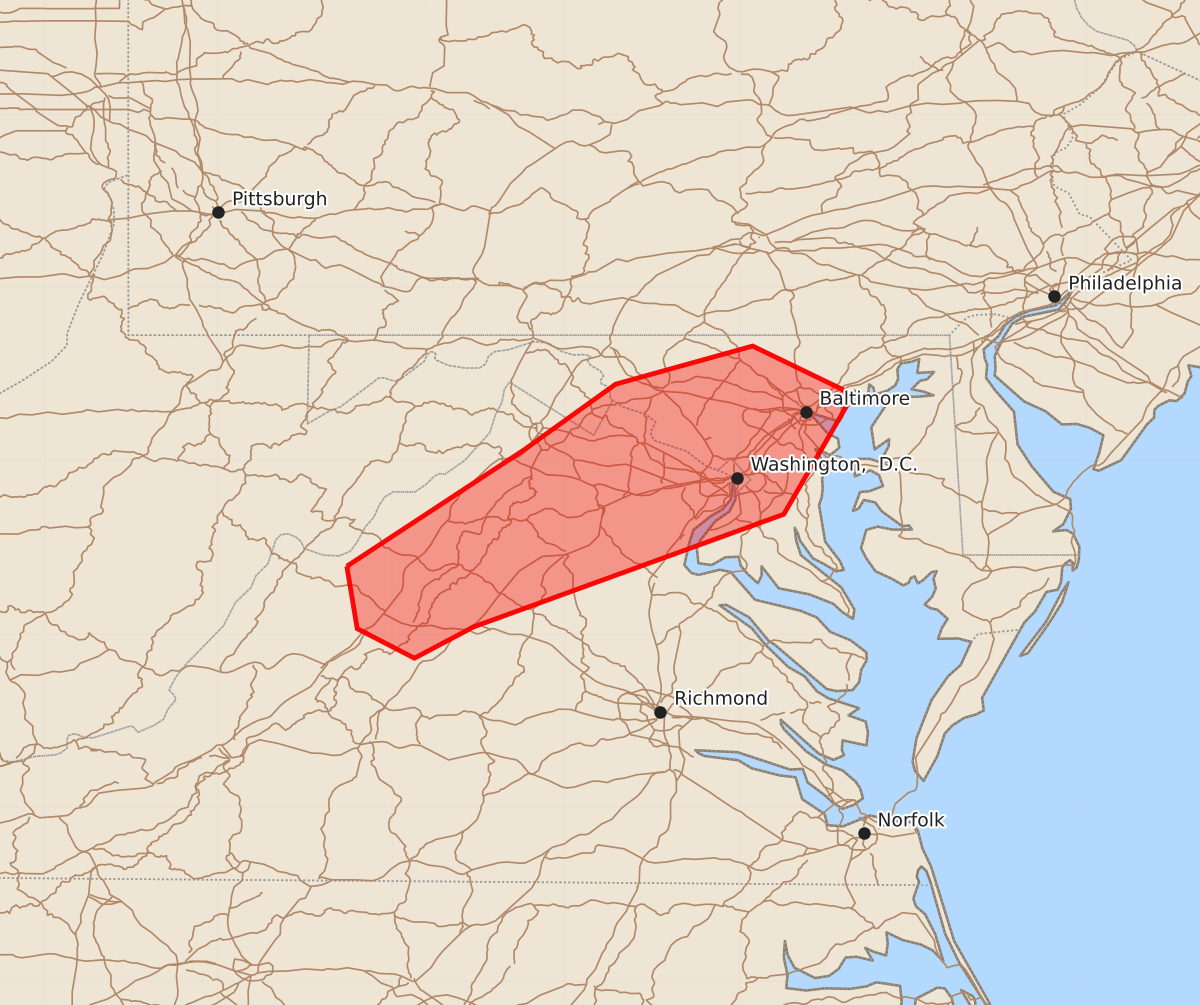 Risk area map for Mesoscale Discussion 1901