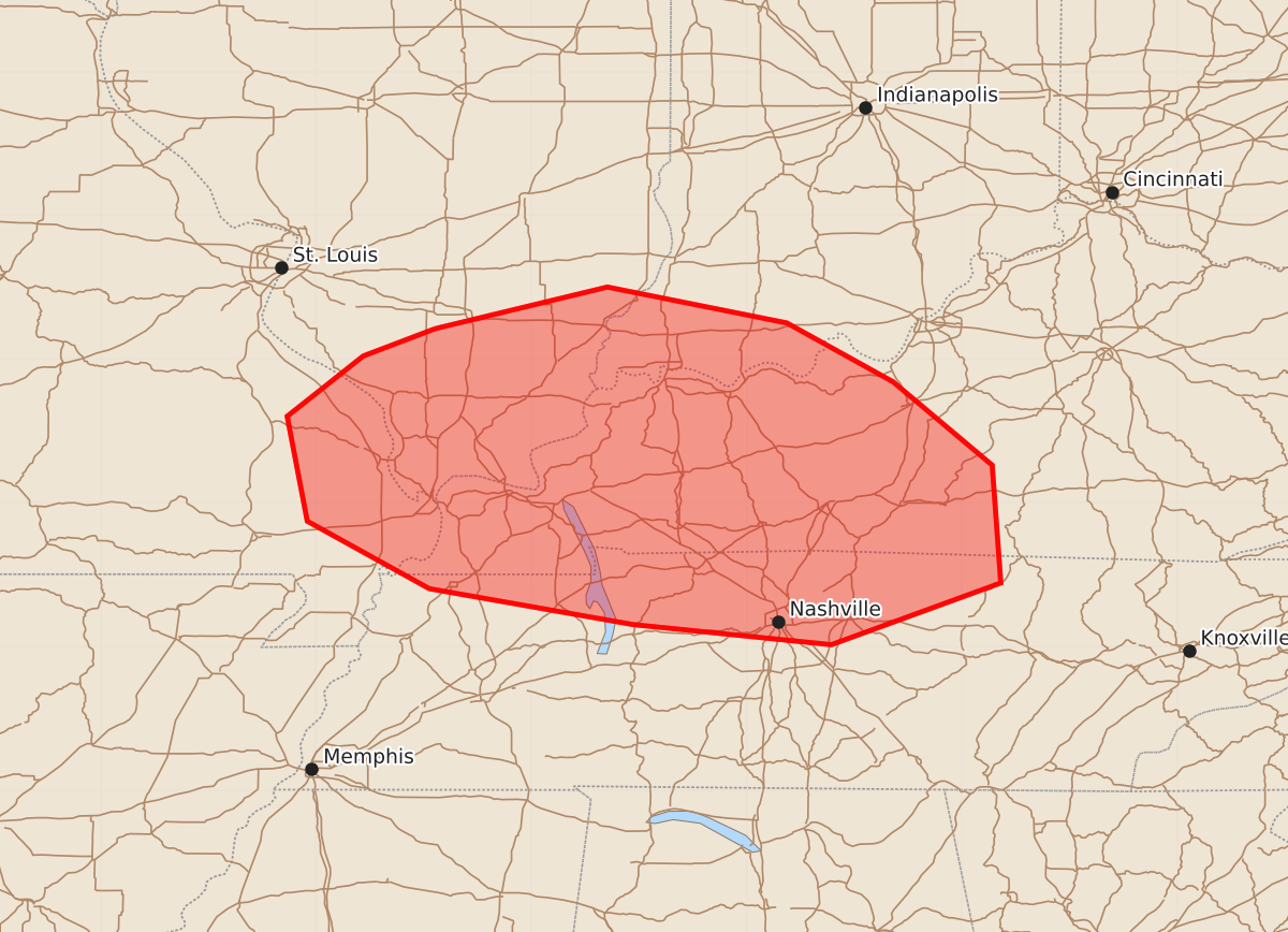 Risk area map for Mesoscale Discussion 1353