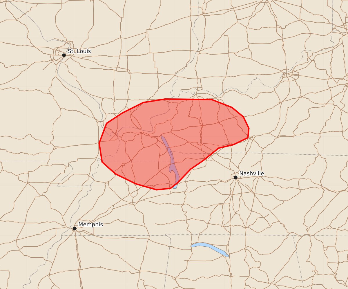 Risk area map for Mesoscale Discussion 1454