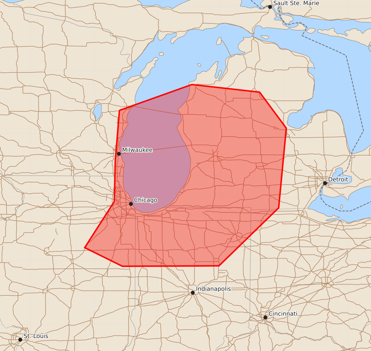 Risk area map for Mesoscale Discussion 1072