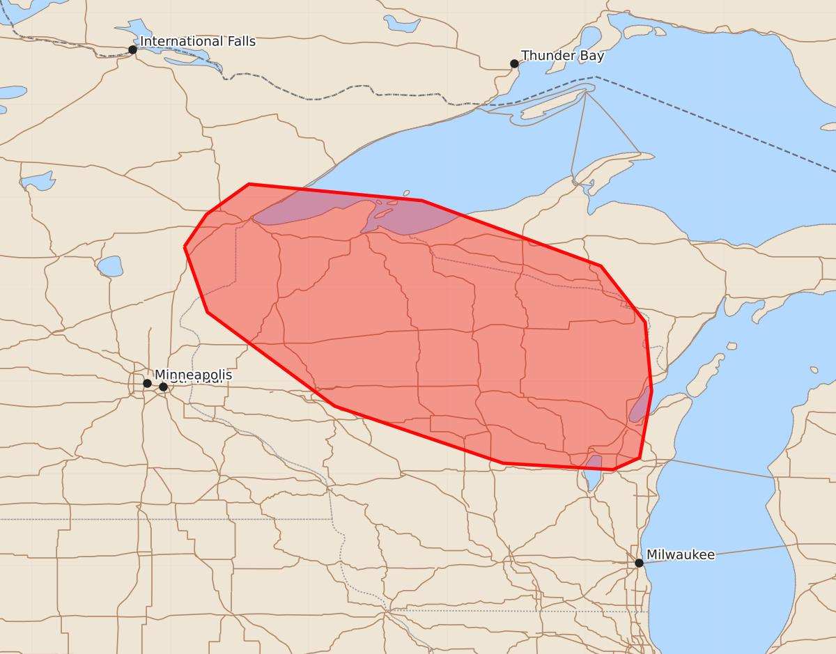 Risk area map for Mesoscale Discussion 1751