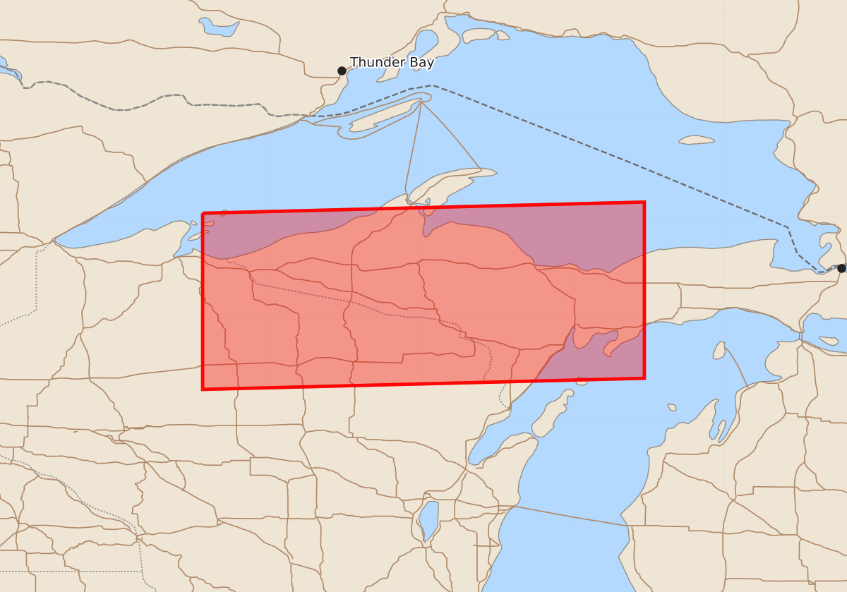 Risk area map for Watch 542 Outline