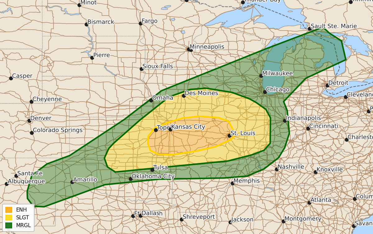 Risk area map for Day 2 Areal Outline