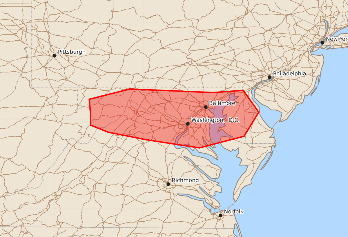 Risk area map for Mesoscale Discussion 1896