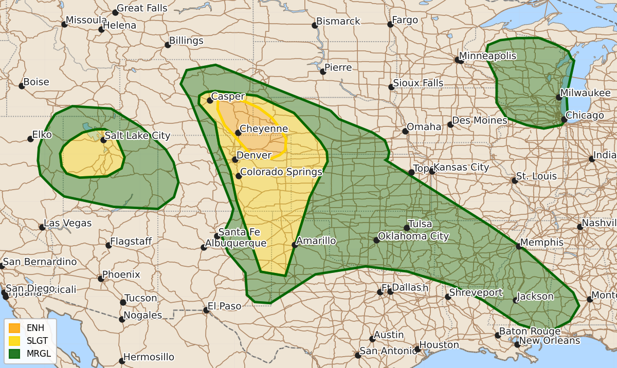 Risk area map for Day 1 Convective Outlook