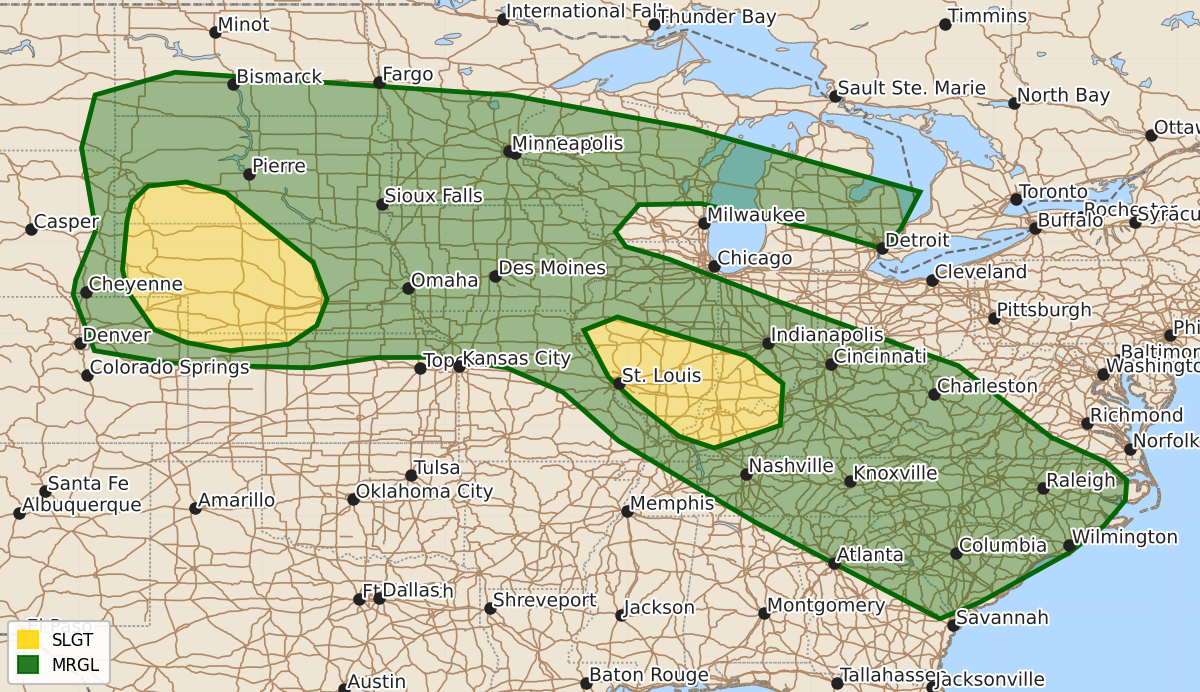 Risk area map for Day 2 Areal Outline