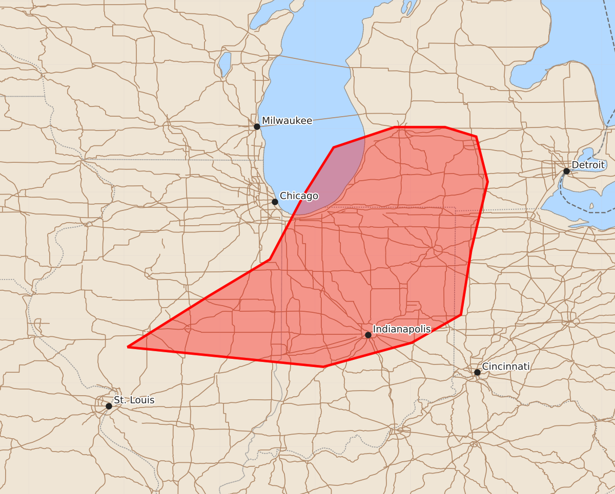 Risk area map for Mesoscale Discussion 1101