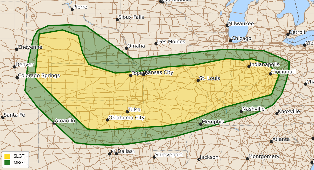 Risk area map for Day 1 Convective Outlook