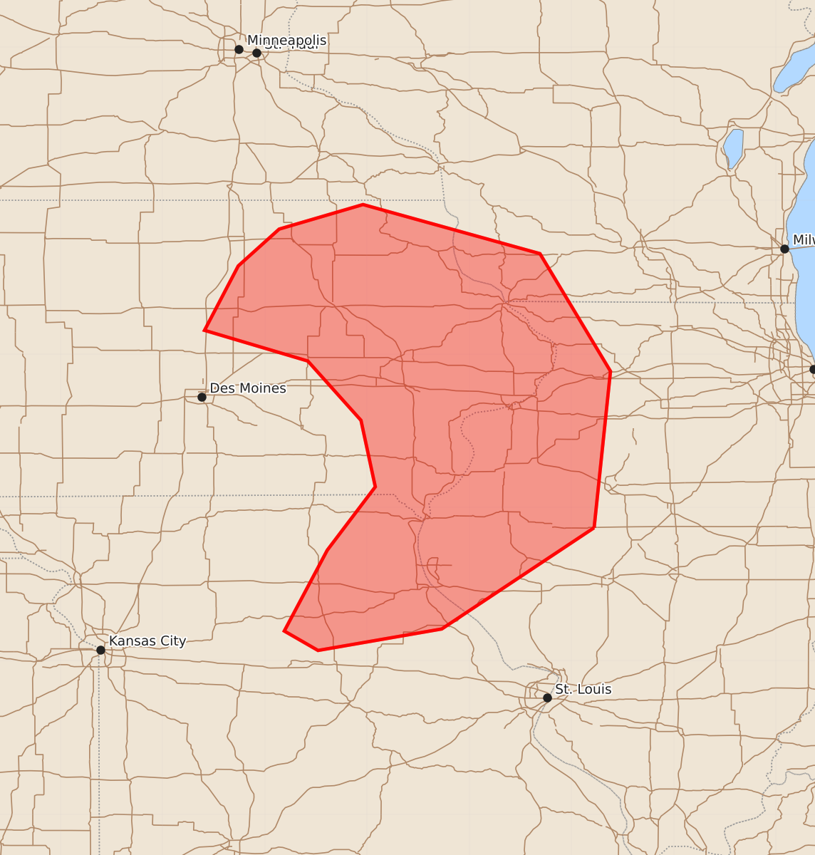 Risk area map for Mesoscale Discussion 1064