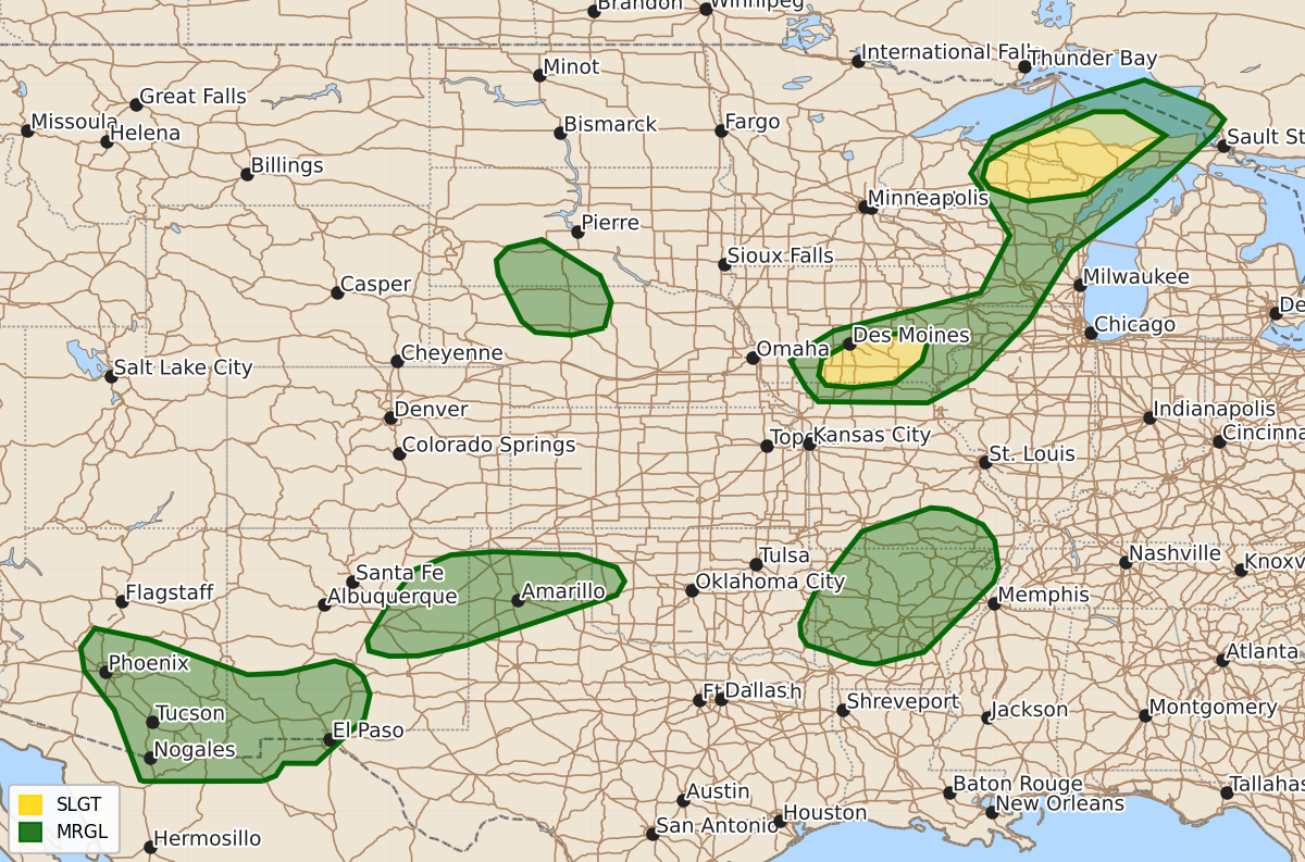 Risk area map for Day 1 Convective Outlook