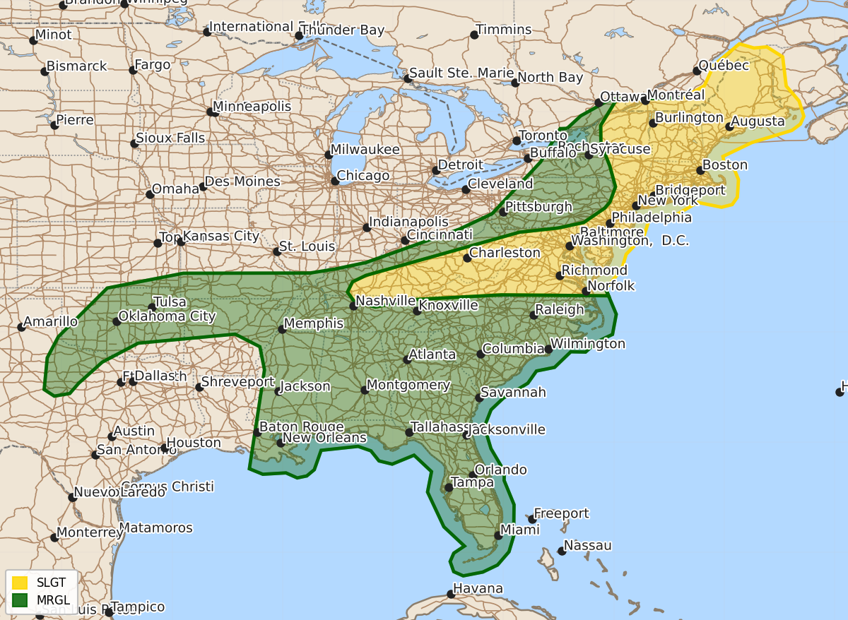 Risk area map for Day 2 Areal Outline