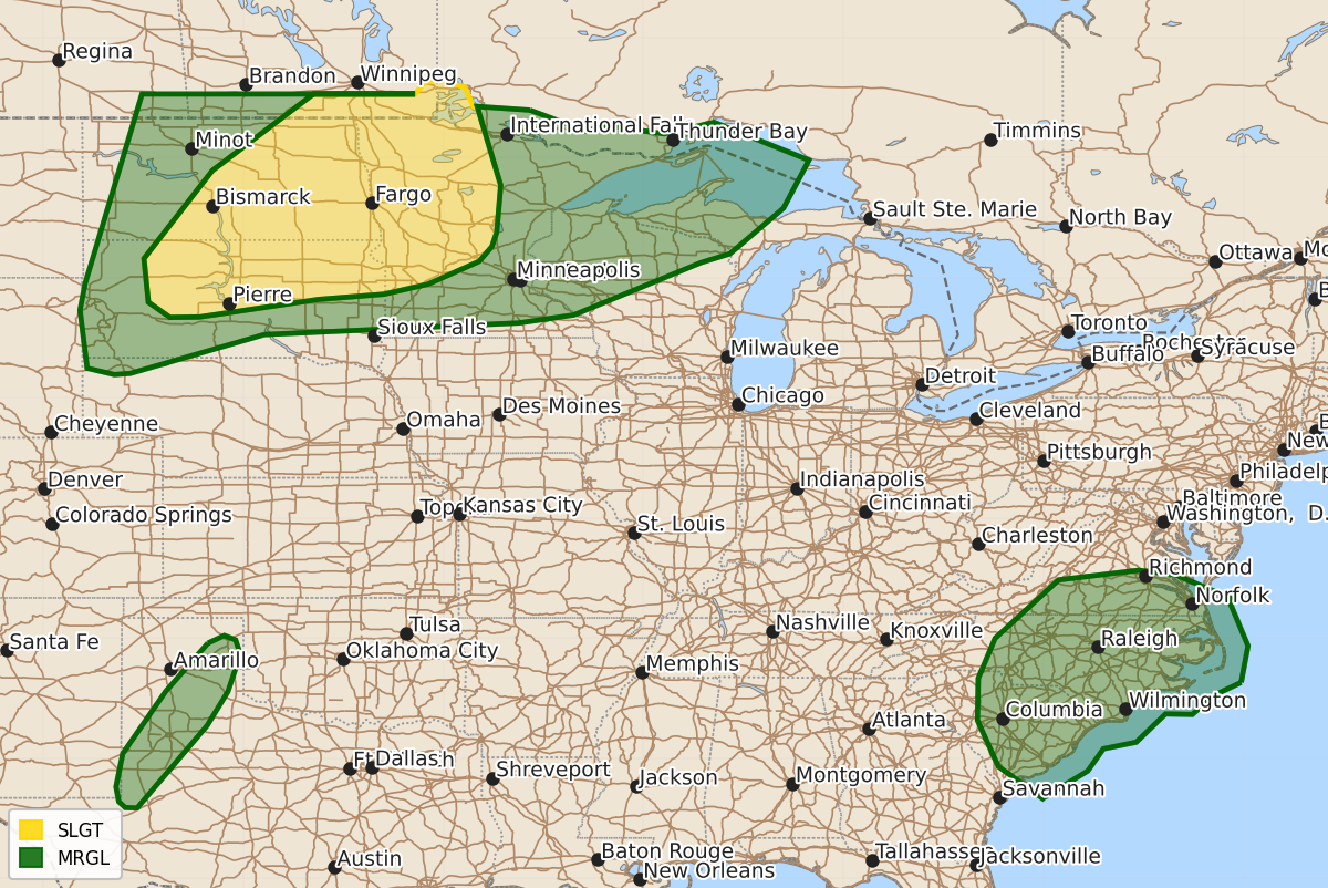 Risk area map for Day 2 Areal Outline