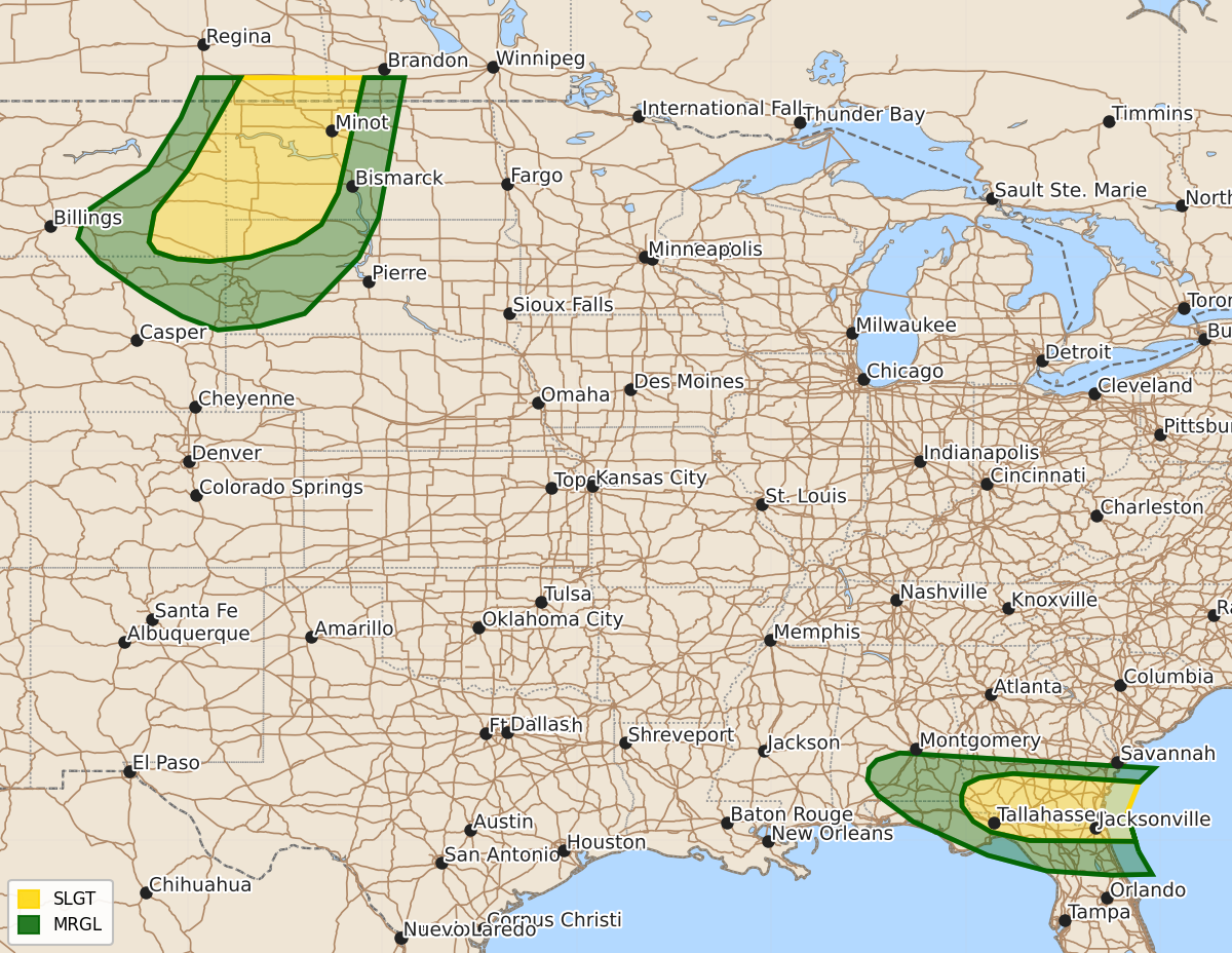 Risk area map for Day 1 Areal Outline