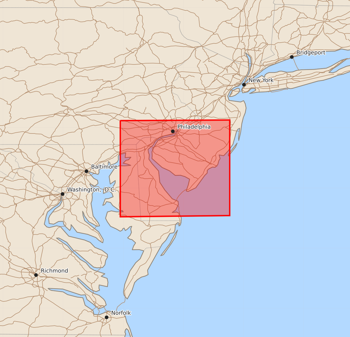 Risk area map for Watch 543 Outline