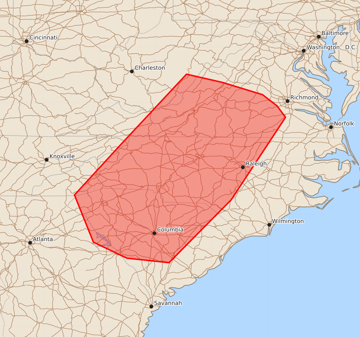 Risk area map for Mesoscale Discussion 1842