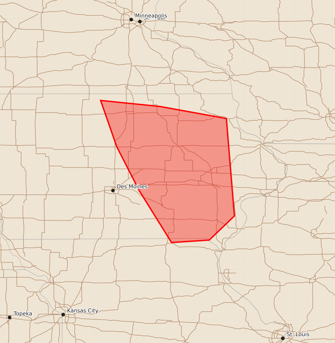 Risk area map for Mesoscale Discussion 1745