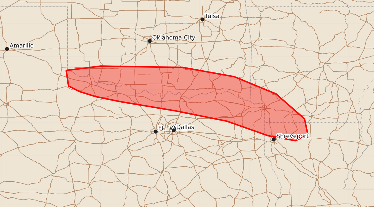Risk area map for Mesoscale Discussion 1296