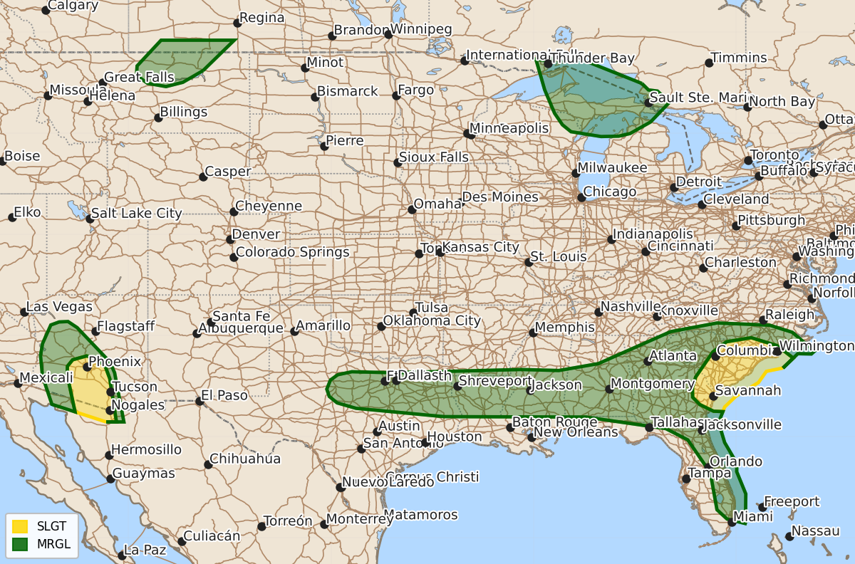 Risk area map for Day 1 Convective Outlook
