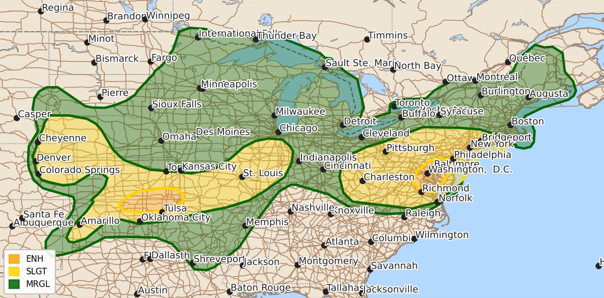 Risk area map for Day 1 Convective Outlook