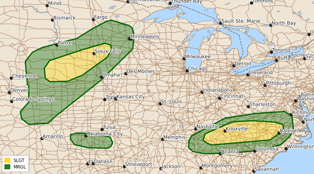 Risk area map for Day 2 Convective Outlook