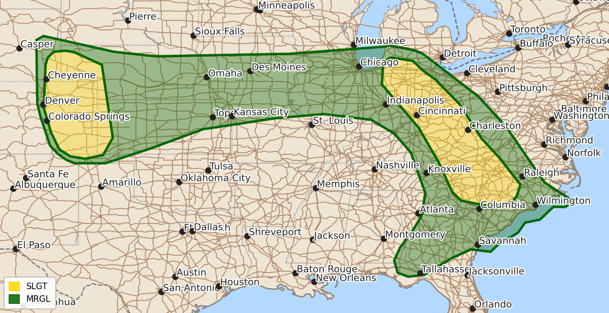 Risk area map for Day 2 Areal Outline
