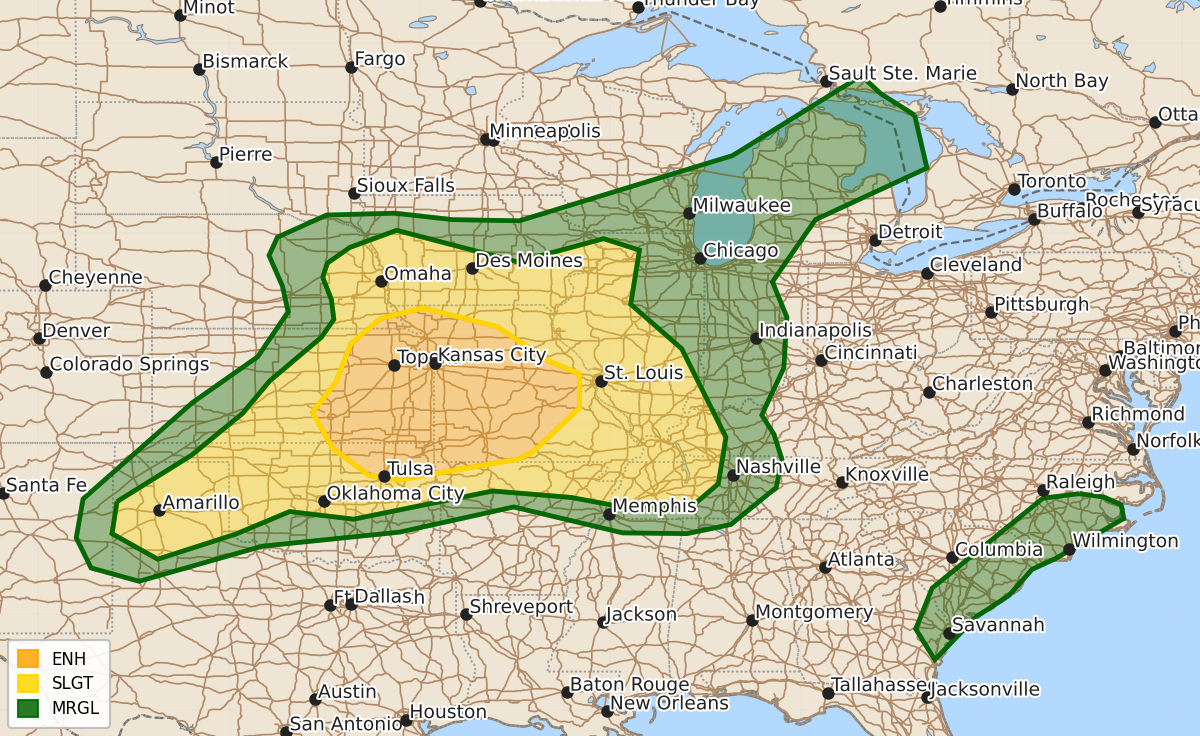 Risk area map for Day 1 Areal Outline
