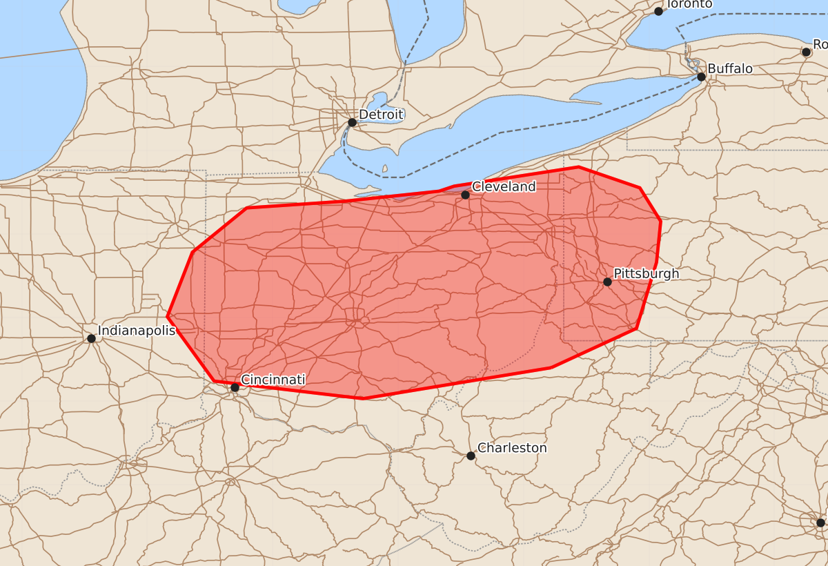 Risk area map for Mesoscale Discussion 1136