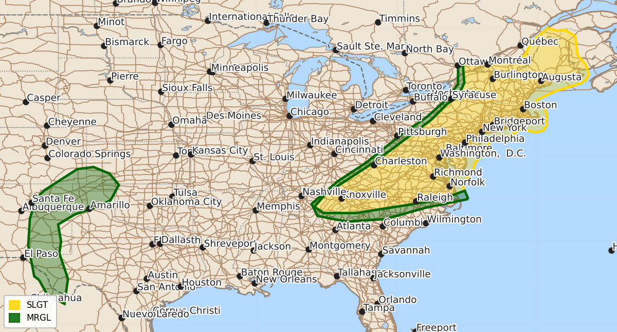 Risk area map for Day 2 Areal Outline