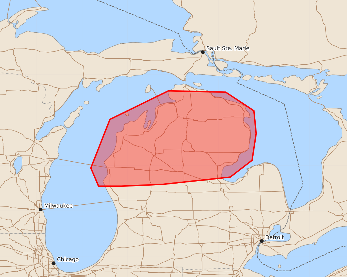 Risk area map for Mesoscale Discussion 1416