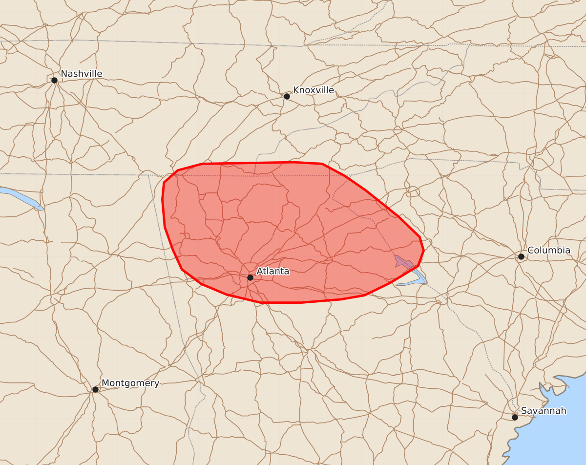 Risk area map for Mesoscale Discussion 1448