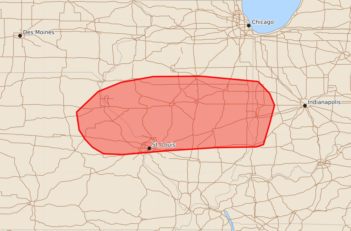Risk area map for Mesoscale Discussion 1167