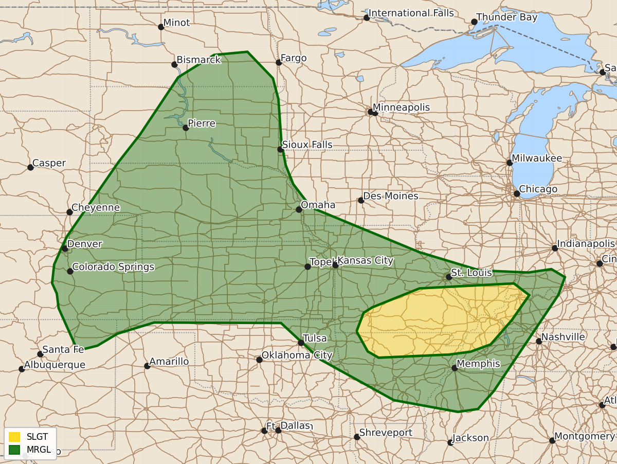 Risk area map for Day 2 Areal Outline