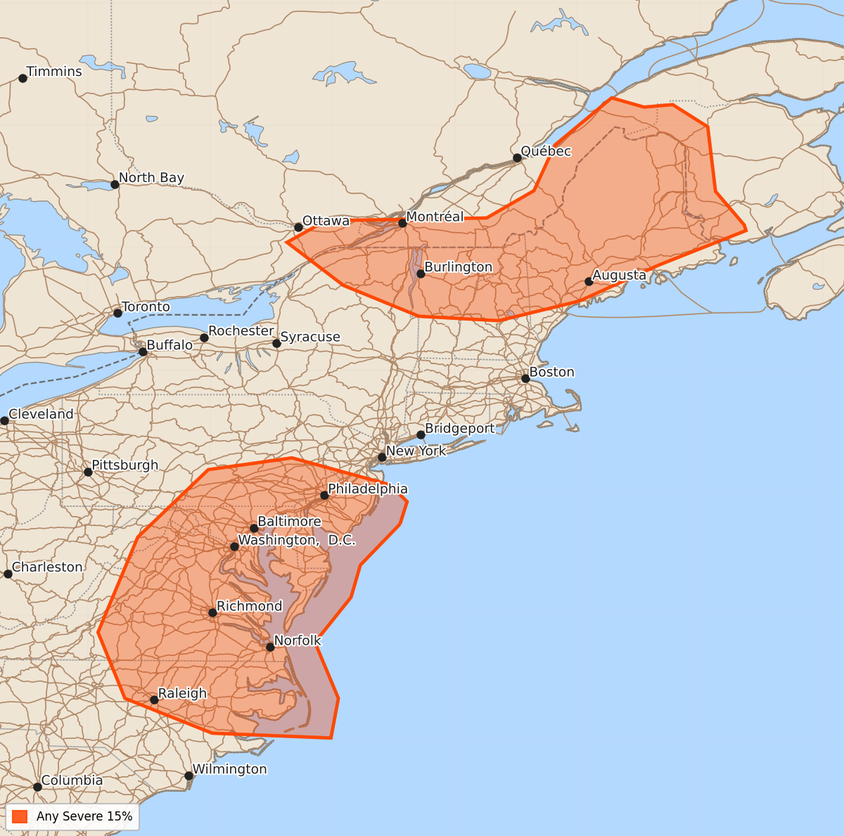 Risk area map for Day 4-8 Convective Outlook