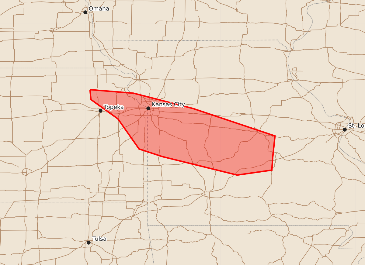 Risk area map for Mesoscale Discussion 2036