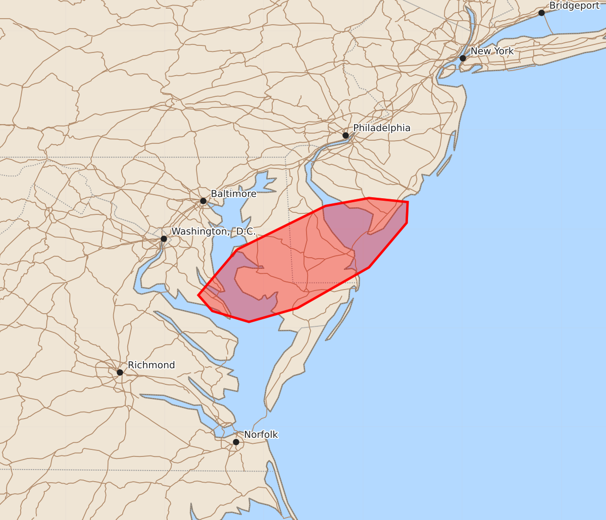 Risk area map for Mesoscale Discussion 2057