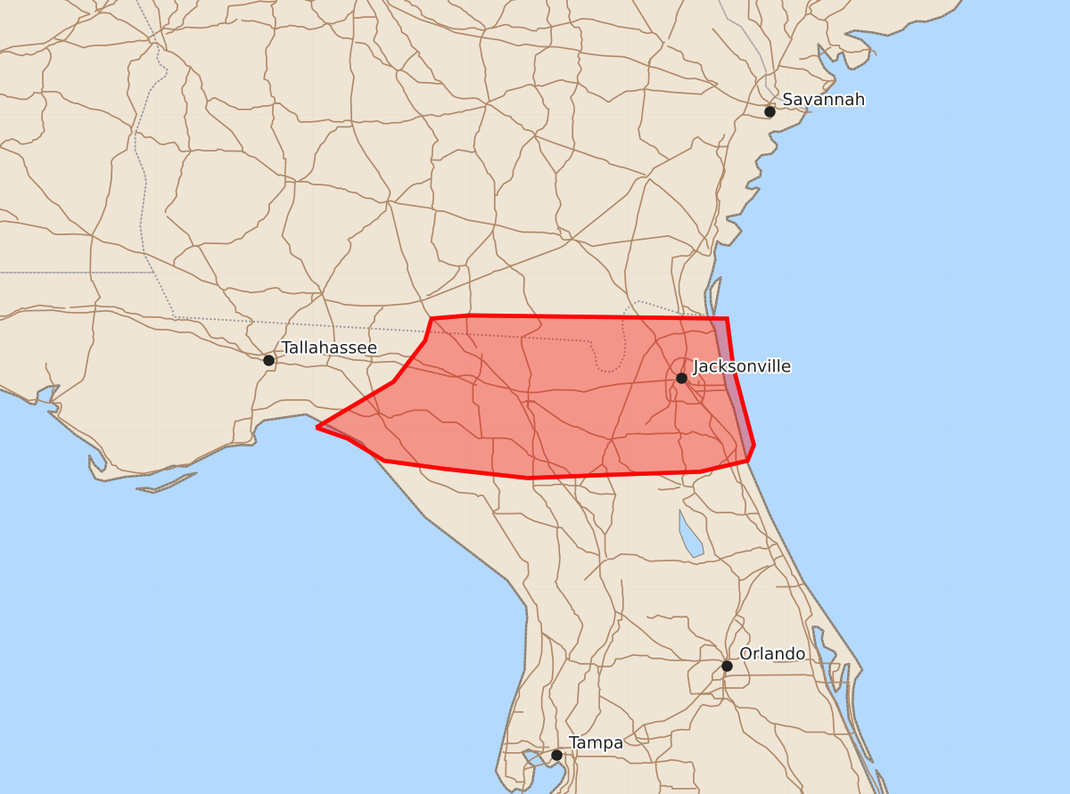 Risk area map for Mesoscale Discussion 1199