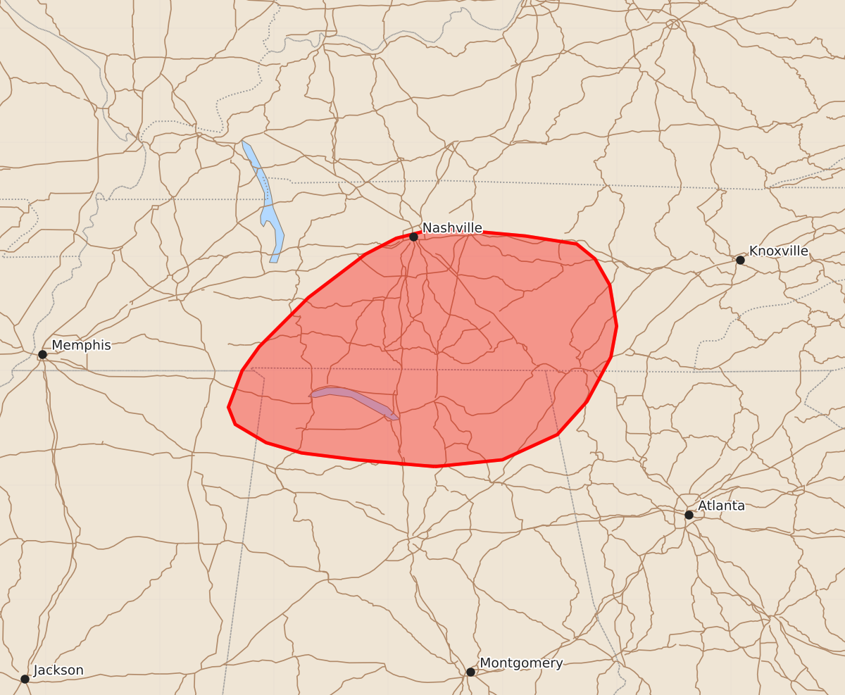 Risk area map for Mesoscale Discussion 1140