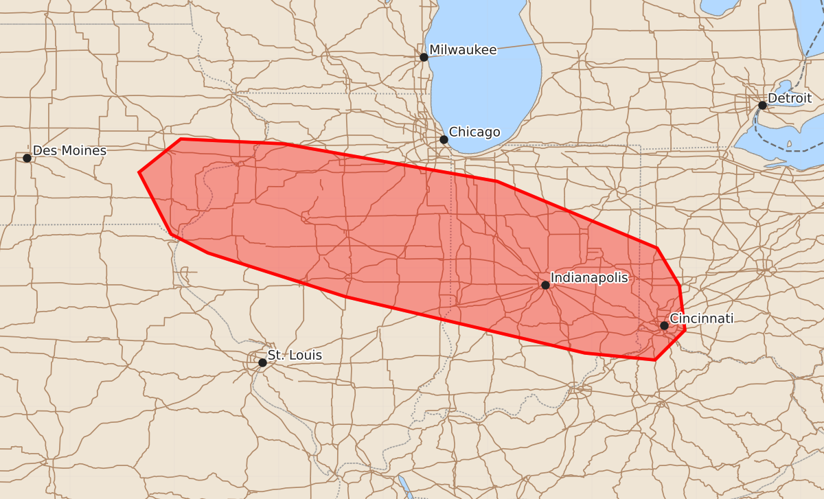 Risk area map for Mesoscale Discussion 1974