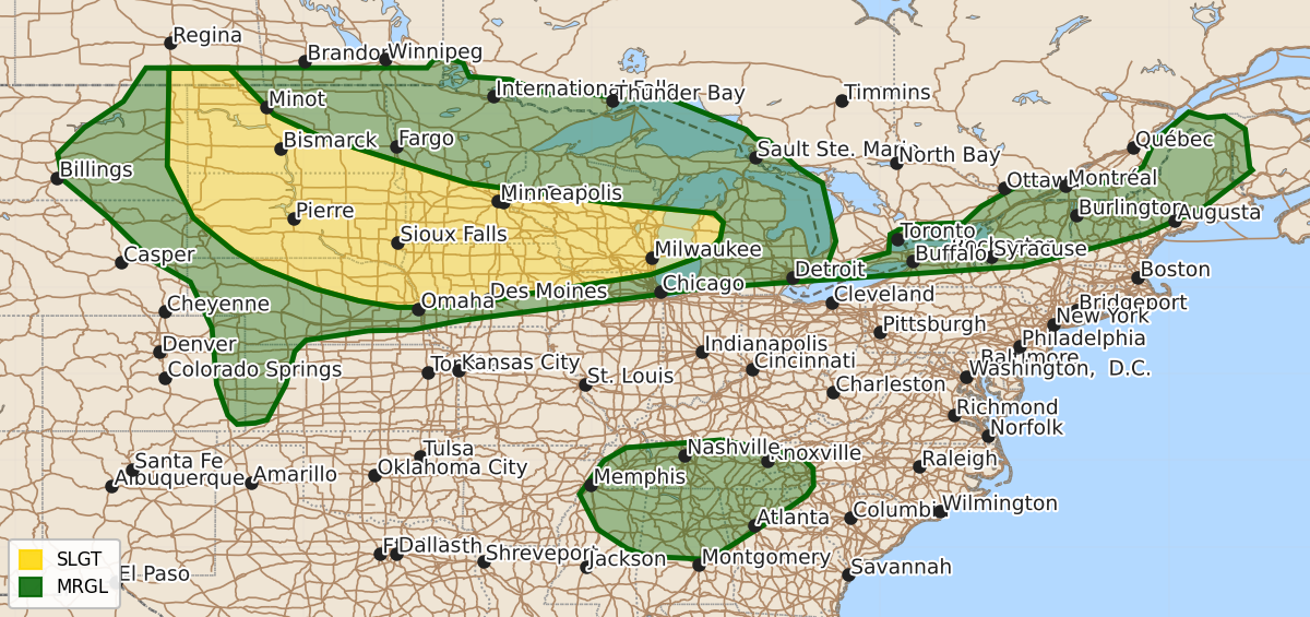 Risk area map for Day 2 Areal Outline