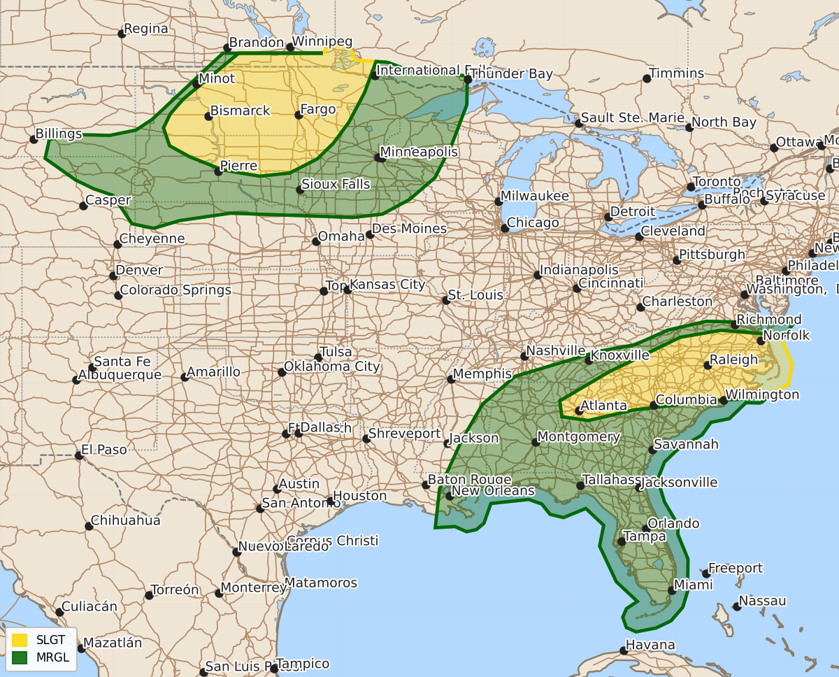 Risk area map for Day 1 Areal Outline