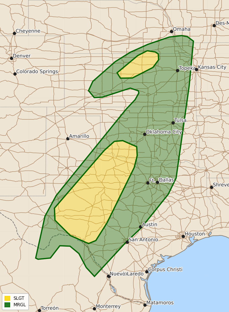 Risk area map for Day 1 Convective Outlook