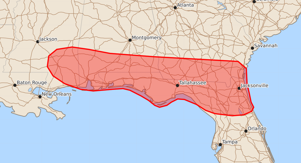 Risk area map for Mesoscale Discussion 1801