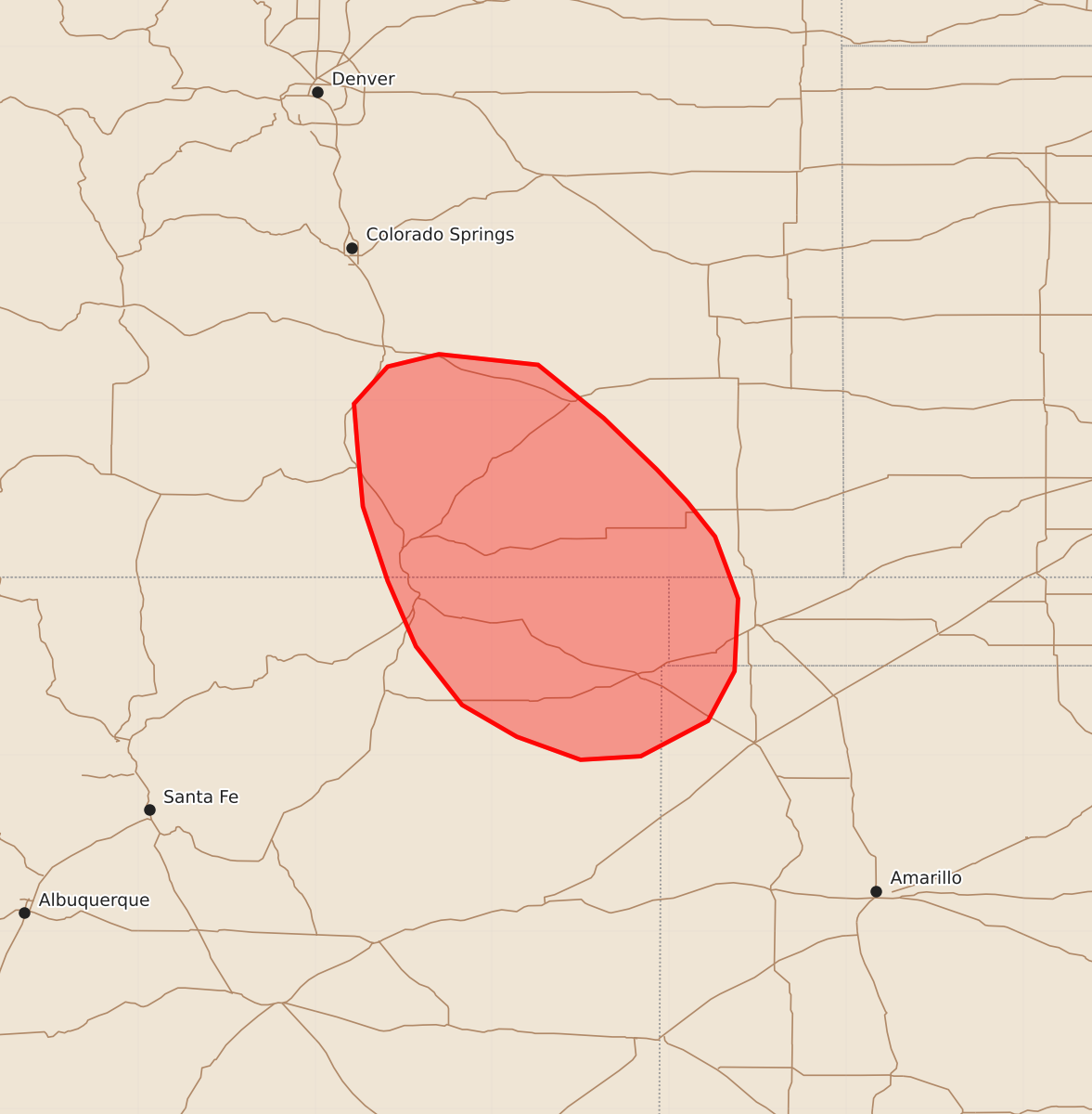 Risk area map for Mesoscale Discussion 1322
