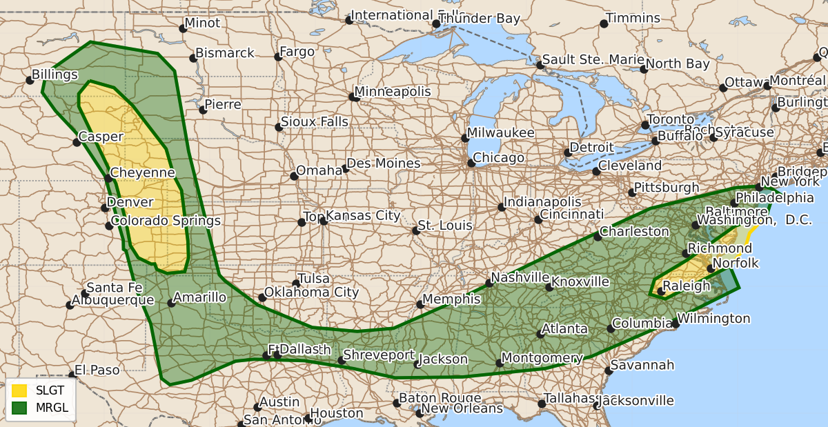 Risk area map for Day 1 Convective Outlook
